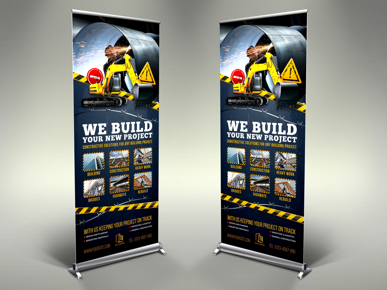 Construction Business Signage Rollup Banner Template by OWPictures In Outdoor Banner Design Templates