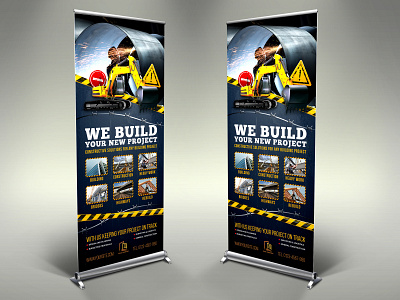 Construction Business Signage Rollup Banner Template construction craftsman cranes dose engineering export flyer import industrial leaflet lift logistics print print ready professional project rail rebuild repair rigging