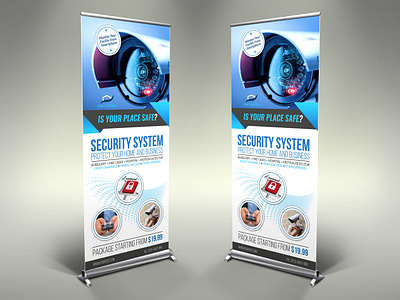 Security System Signage Roll Up Banner Template bodyguard burglary car cars emergency fire free services gas gold guard healthcare help importance insurance leaflet money police policy professional reliability