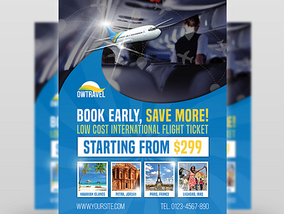 Travel Company Flyer Template cheap flight coast flyer flyer template holiday hotel information island leaflet light low cost motel paradise party sea snorkeling spring summer sun sunset
