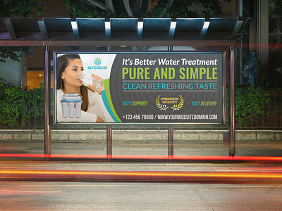 Water Treatment Services Billboard Template air blue bottle clean creative delivery drinking drops factory fill up flyer health healthy liquid nature ocean oxygen ozone pure river