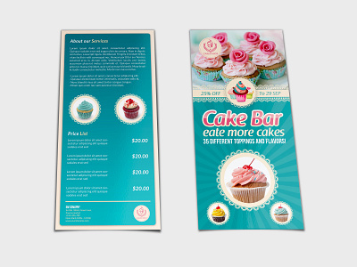 Cake Flyer Shop DL Size Template bakery cafe cake flyer cake menu cupcake cupcakes flyer food flyer pastry pink purple rainbow cake restaurant sweet cake tart wedding cake