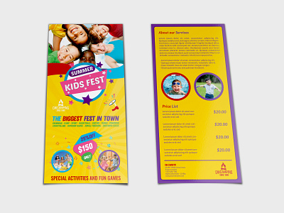 Kids Summer Camp Flyer DL Size Template activity ad adventure advert boy boys camp child class community day easter family flyer fun girl holiday junior kid kindergarten