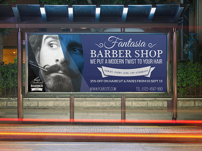 Barber Shop Billboard Template appointments banner barber barber shop barbering beauty center blue clippers fades hair hair cuts hair cutting hair styles haircuts leaflet professional services red salon scissors shaving