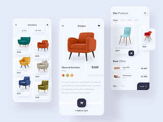 Furniture e-commerce ios mobile app screens by Taras Migulko on Dribbble