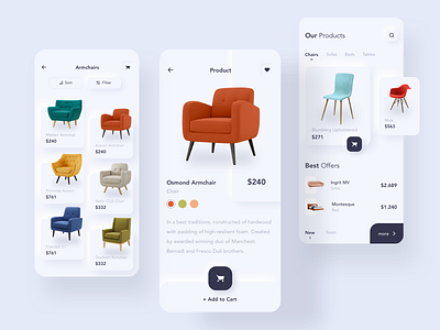 Furniture e-commerce ios mobile app screens android button buy buyer chair design ecommerce ios iphone iphonex mobile online product shop shopping store ui user experience userinterface ux
