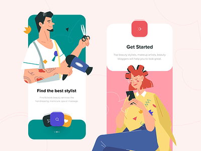 Stylist mobile app onboarding screens ae animation animation after effects app button design illustration design interaction interaction animation interaction design interface ios mobile motion motion graphics style ui ux