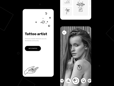 The tattoo artists mobile app application interaction android animation animation after effects animations black white button concept design idea illustration image interaction interface ios mobile motion motion graphic tattoo artist ui ux