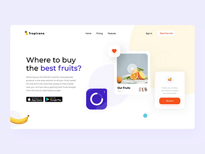Tropicana landing page motion interaction button delivery emoji fruits fruitsartclub graphic interaction interaction animation interactions motion motion design motion graphic motiongraphics set shopify ui ux ux design uxdesign uxui