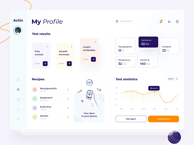 The Actin medic my profile user interface dashboard design cards cards design dashboard design design process icons illustrations illustrator design points profile results ui ui design uidesign user experience user interface design userinterface ux