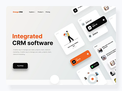 Orange CRM landing page intereaction animation chart crm dashboard ui design graphic illustration interaction interaction animation interactions landing design landingpage management motion motiongraphics photography system ui ux web
