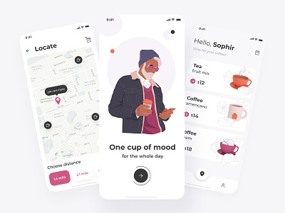 Coffee meet mobile application design with illustration