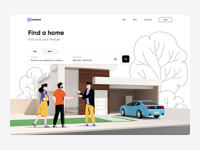 Neighbour landing page interaction 3d animation booking design house houses illustration interaction interaction animation interaction design landing motion motion design typography ui ux web website