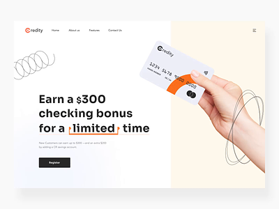 The Credity landing page design interaction animation bank card cards creditcard debit card design earn homepage interaction landing landing page landing page design landingpage motion ui ux web webdesign website