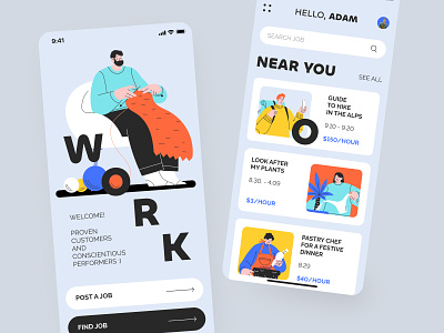 Work finder mobile app bright user experience user interface find job find work ios application android application mobile app design app design android app mobile app application app android ios mobile design ux ui