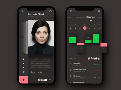 User profile screen with income statistic app concept green user experience ios iphone x mobile profile red ui user interface ux