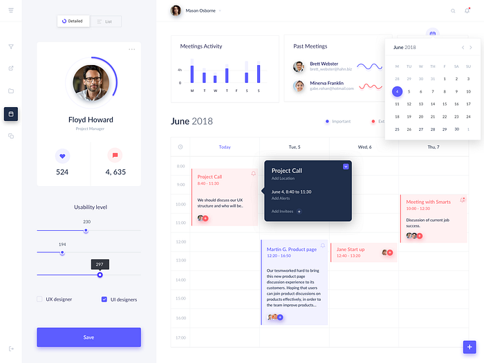 Time management dashboard by Taras Migulko on Dribbble