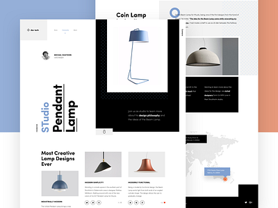 Lamp landing studio black blue and red blue and white design flat lamp landing landing page pattern typography ui ux design vector web