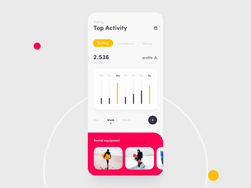 Sport activity dashboard application android animation app application button chart dashboard data design graph ios iphone x mobile mobile app motion red sport ui user yellow