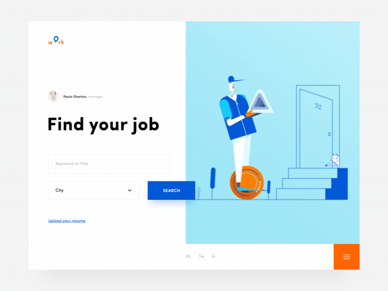 iPad Job search finder animation app blue buttons cat cat art design flat icons illustrator ipad ipadapp motion animation motion art orange postman tabs ui user ux