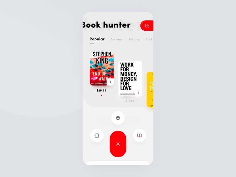 Book Hunter app design android android app app application basket book book app branding flat ios iphone x logo menu mobile popular search typography ui ux vector