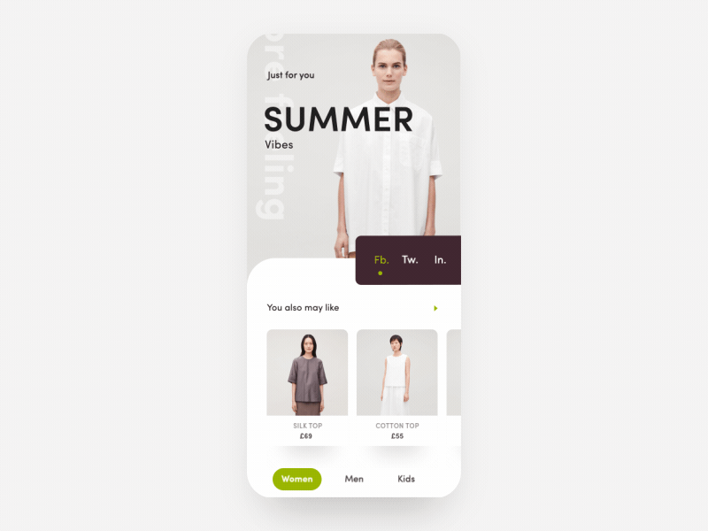 Shopping App Interaction Concept animation brown button buy ecomerce fashion app green interection iphone mobile model motion shop shopping store summer typography ui ux