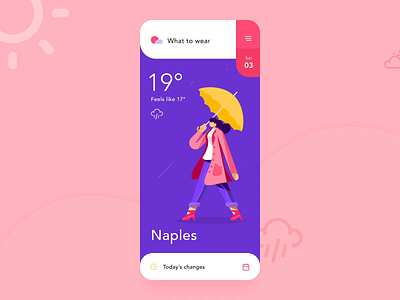 Weather iOS app interaction ae android animation animations app application clothes cloud fashion illustration illustrator interaction ios mobile rain sunny typography ui ux weather