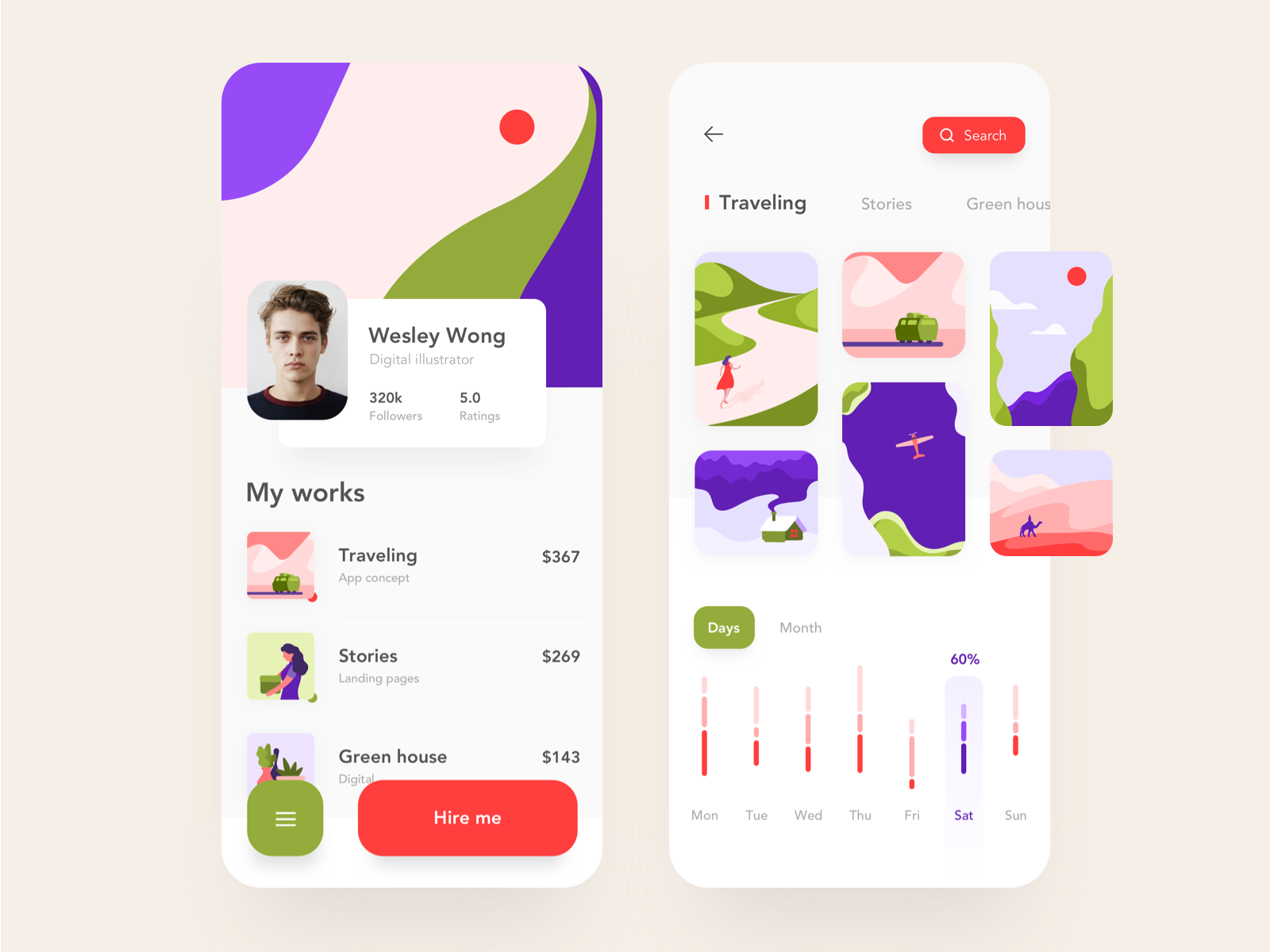 Illustrator profile mobile app by Taras Migulko on Dribbble