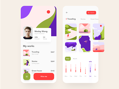 Illustrator profile mobile app android app branding button dashboard data design flat graph icon illustration ios iphone x minimal mobile red typography ui ux vector
