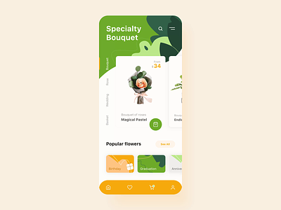 Flower Store mobile application interaction android animation branding button flat flower green illustration interaction interaction design interactive ios menu mobile motion orange typography ui ux vector