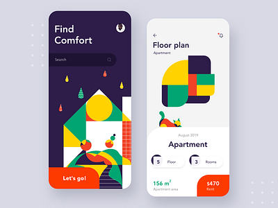 Find your comfort mobile appliaction airbnb android appartment branding button cat design flat home icon illustration ios location logo mobile ordering search typography ui ux