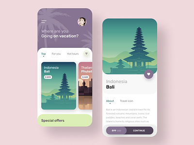 Bali vacation mobile application android bali button design illustration ios mobile typography ui ux vacation vector