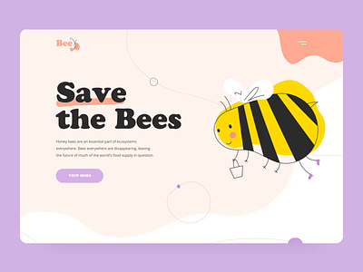 Save the Bees landing interaction animation bucket button design fruits honey icon icons interaction landing landing page design landingpage logo menu motion pattern shape shapes texture tupography