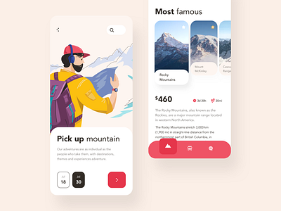 Mountain trip time iOS app design android app application button calendar date design flat icon illustration ios mobile mountain pickup red redesign trip typography ui ux