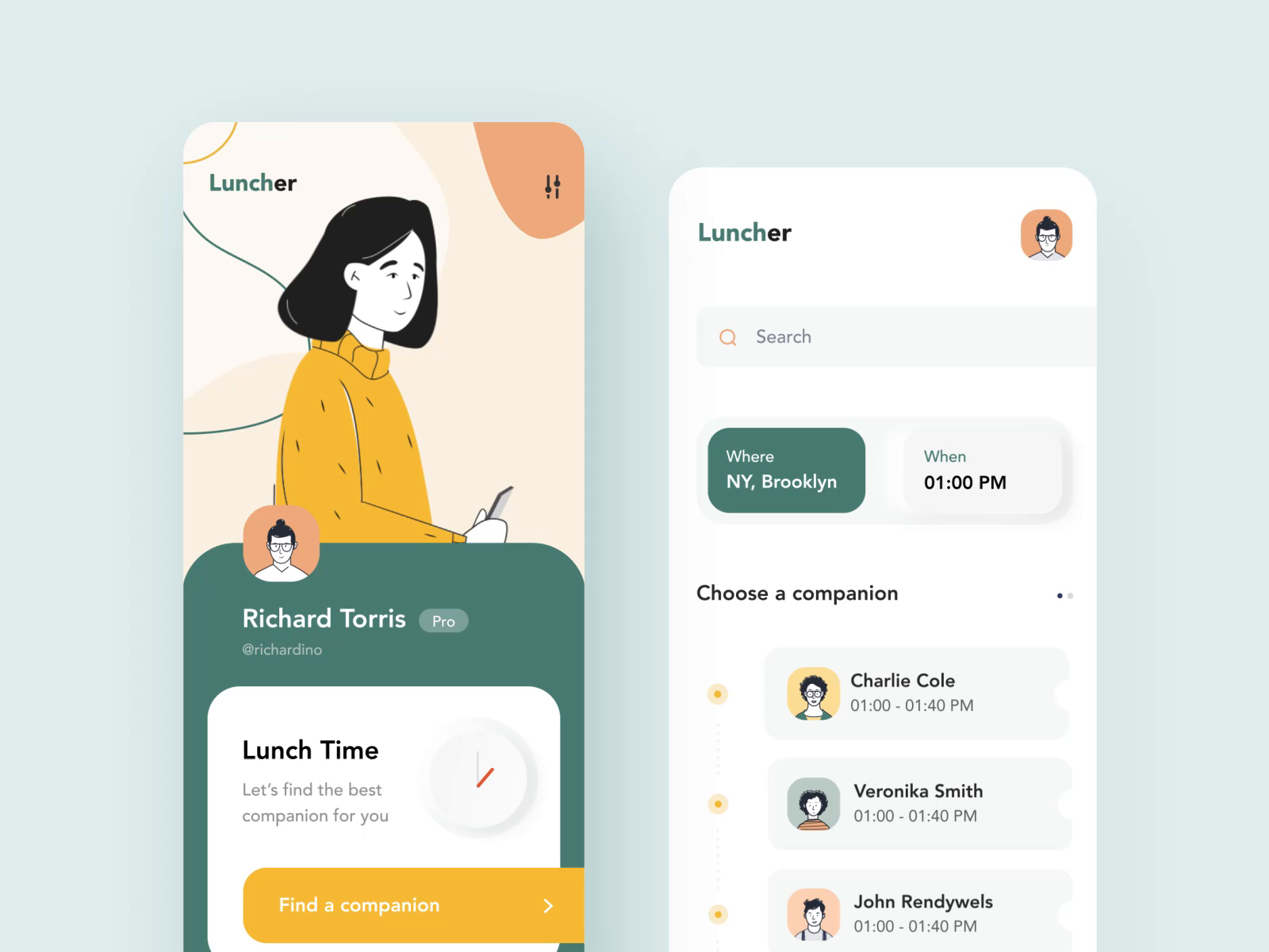 Luncher app interaction by Taras Migulko on Dribbble