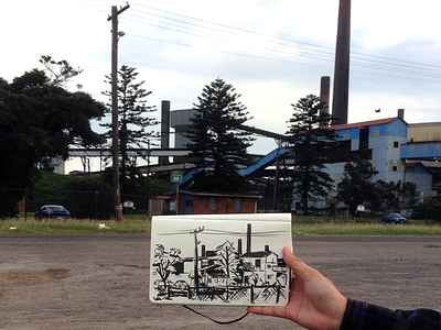 Port Kembla Steelworks Sketch brushpen drawing ink kembla port sketch wollongong