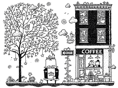 Saturday Morning Coffee childrens book art coffee shop drawing illustration pen and ink