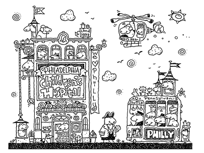 Philadelphia Children's Hospital activity book bears childrens book art coloring page drawing illustration pen and ink work in progress
