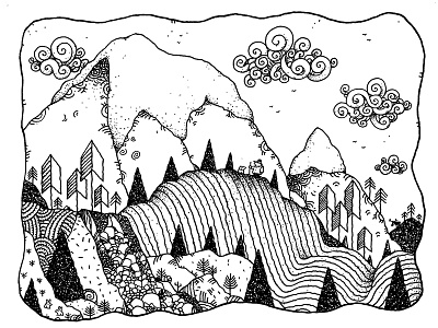 Its This Way hiking illustration landscape mountains pacific northwest patterns pen and ink stylized travel
