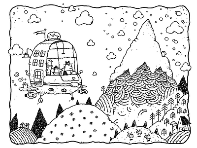 Flying Easy airplane black !white childrens book art daily drawing drawings farm humor illustration mountains pen and ink
