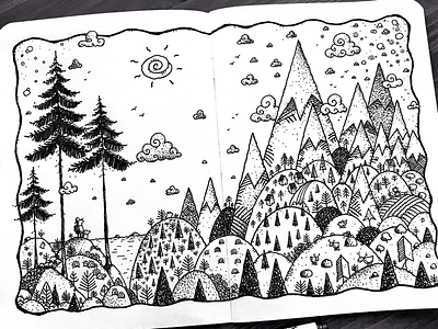 The Morning black white childrens book art drawing hiking illustration mountains pacific northwest pen and ink sketch travel
