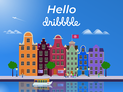 Hello dribbbelers! amsterdam cartoon city debut design illustration netherlands