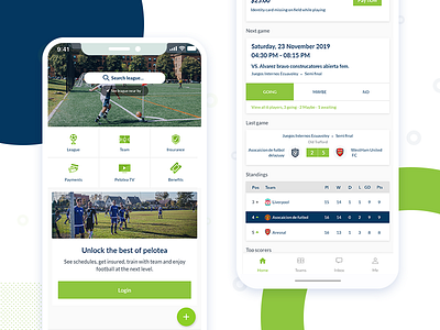 Pelotea app design football soccer ui ux