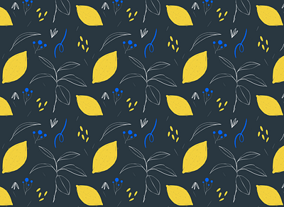 Floral seamless pattern - Lemons dark doodle floral illustration lemon pattern procreate seamless yellow