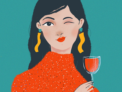 Wine for Valentine drink earrings fashion geometry girl illustration ipad procreate terrazzo texture wine