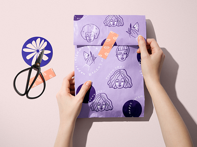 Woman's Day Themed Packaging x NoIssue challenge creatsy doodles giftwrap icons mockup noissue packaging packaging mockup pattern purple stickers washi tape woman woman illustration women in illustration womens day