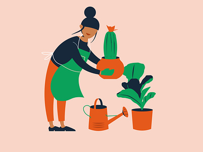 Gardiner Girl cactus character design hobbies home icon illustration leaf minimal plants procreate simple vector woman