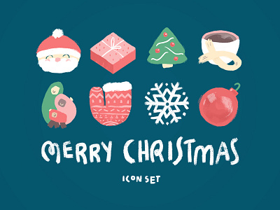 Merry Christmas icons brush caligraphy christmas drawing holiday icon icon set illustration red