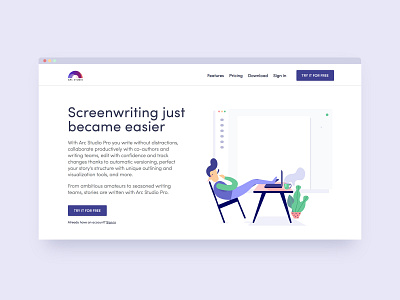 Arc Studio Pro Landing Page Illustrations character curvy flat illustration purple ui uidesign vector webdesign webillustration