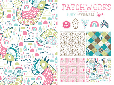 Patchworks Paper Collection illustration nicole larue paper patchworks patterns vintage